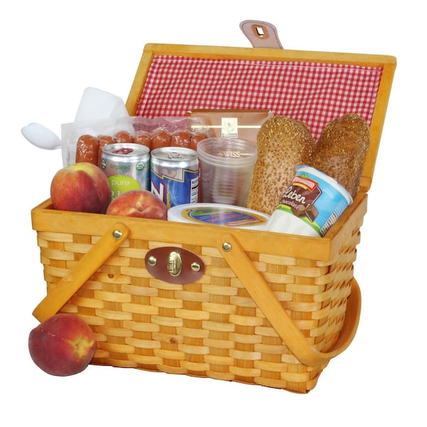 Vintiquewise Picnic Basket Gingham Lined with Folding Handles QI003081 - main